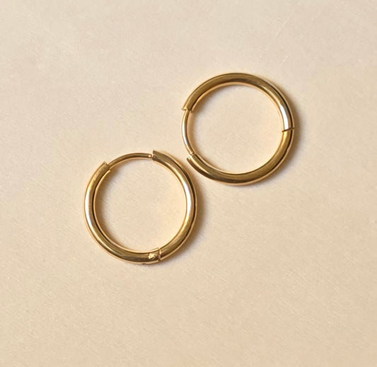 Pareja de aros de acero inoxidable bañado en oro